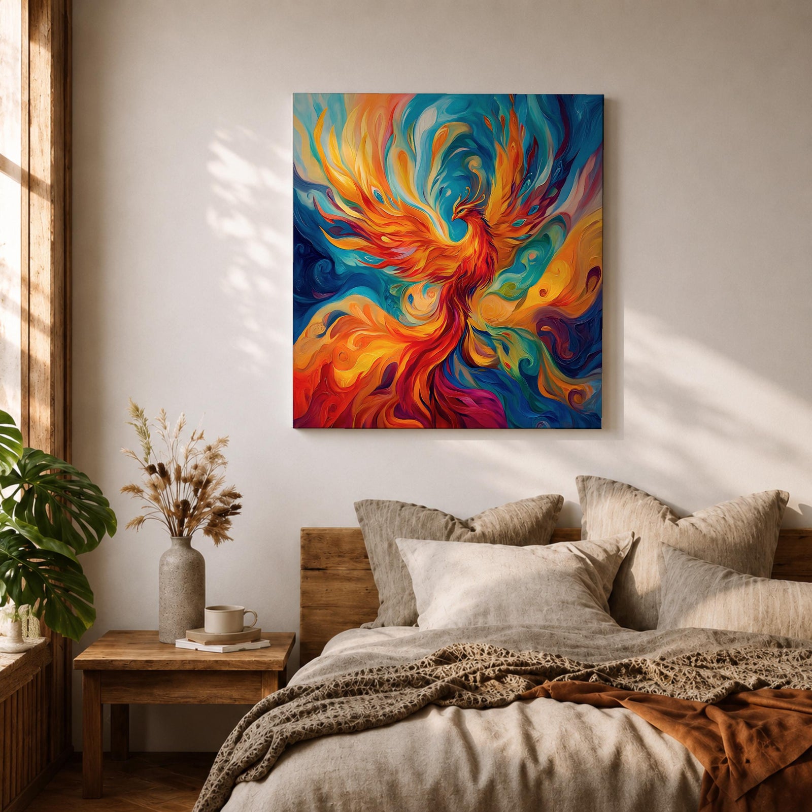 Phoenix Wall Art Firebird Framed Canvas Mythical Bird Abstract Mythology Fantasy Home Decor
