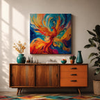 Phoenix Wall Art Firebird Framed Canvas Mythical Bird Abstract Mythology Fantasy Home Decor