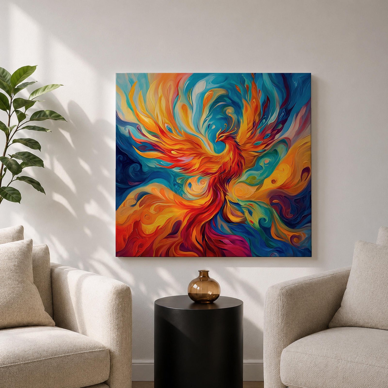 Phoenix Wall Art Firebird Framed Canvas Mythical Bird Abstract Mythology Fantasy Home Decor