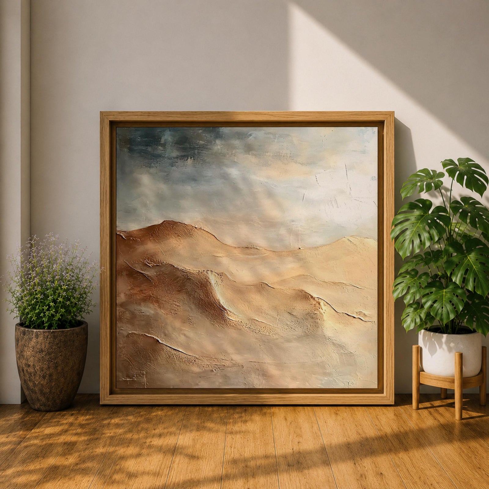 Desert Landscape Wall Art Sand Dunes Framed Canvas Sahara Impasto Rustic Cabin Home Decor