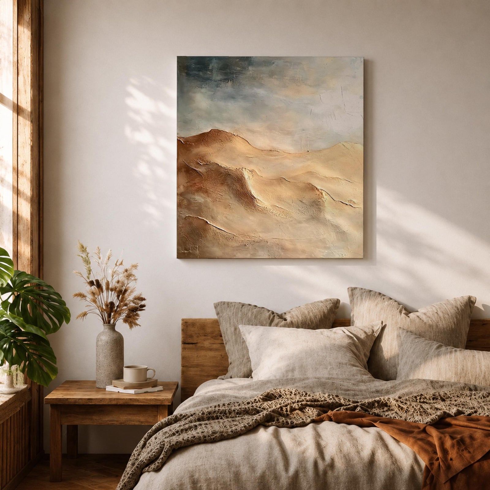 Desert Landscape Wall Art Sand Dunes Framed Canvas Sahara Impasto Rustic Cabin Home Decor