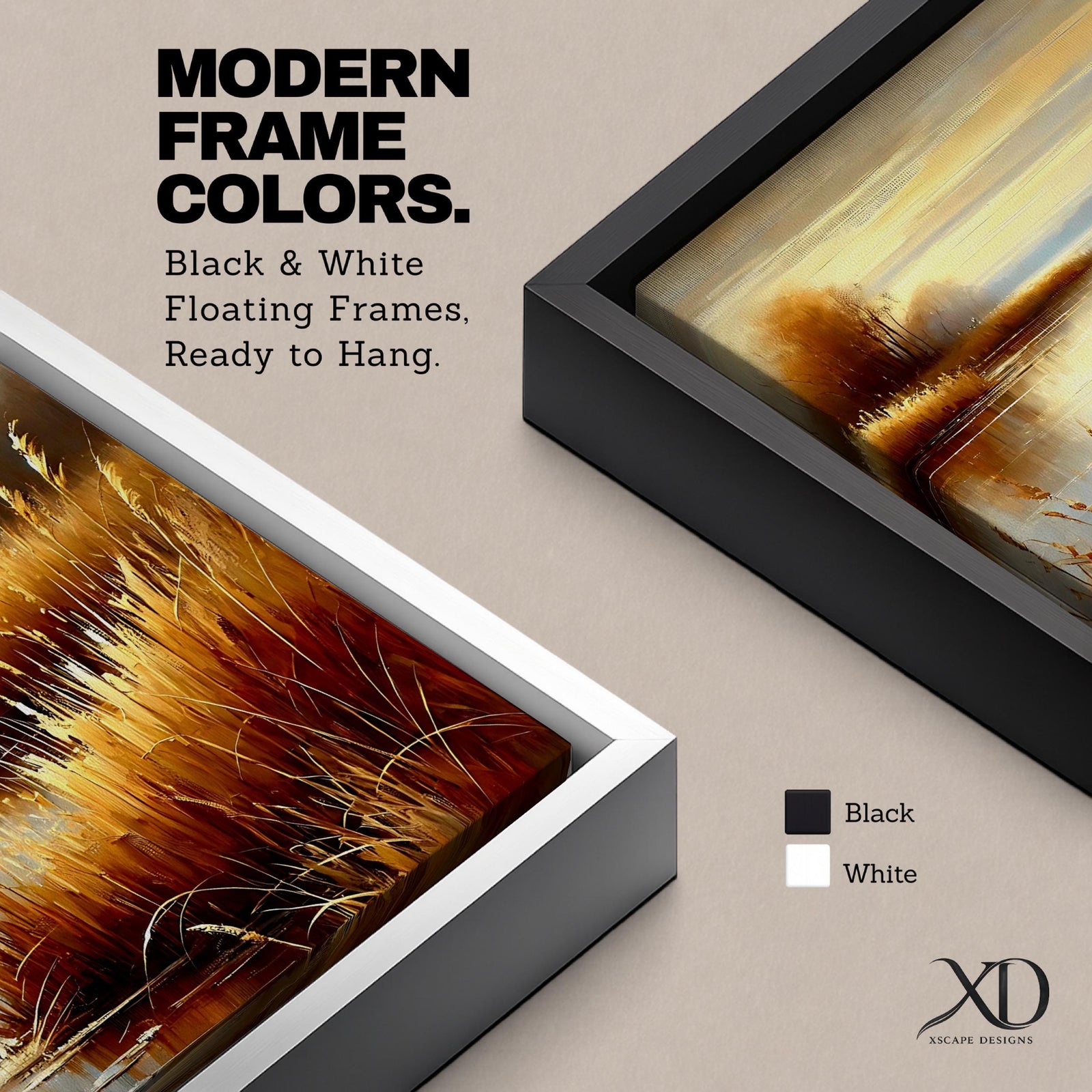 Marshland Sunset Wall Art Wetland Landscape Framed Canvas Golden Reeds Vintage Rustic Home Decor