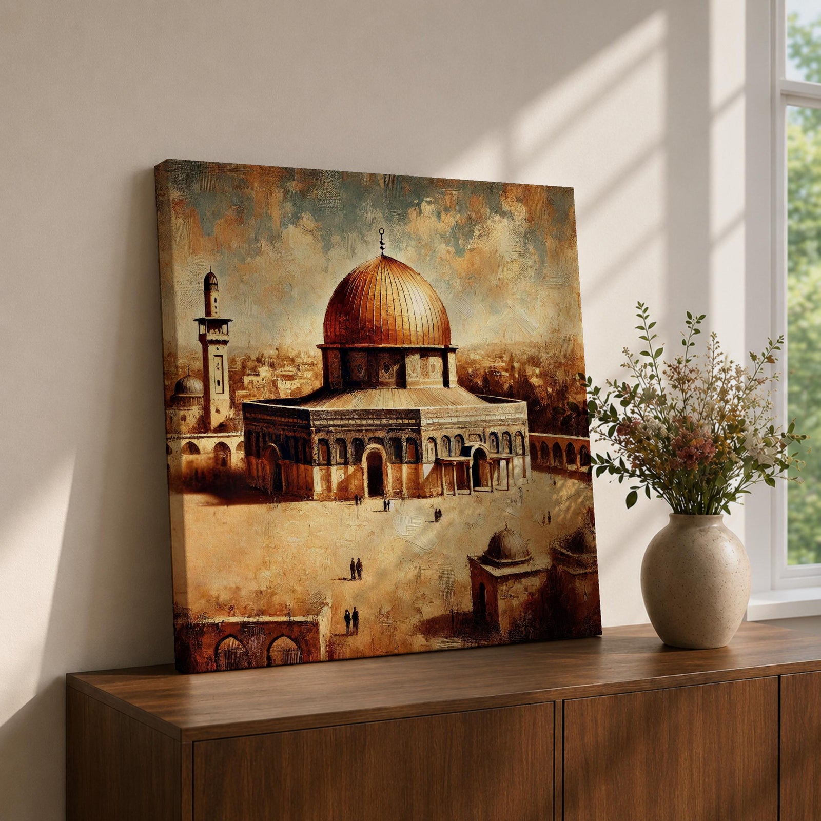 Dome of the Rock Wall Art Qubbat al-Sakhra Framed Canvas Palestine Vintage Muslim Decor