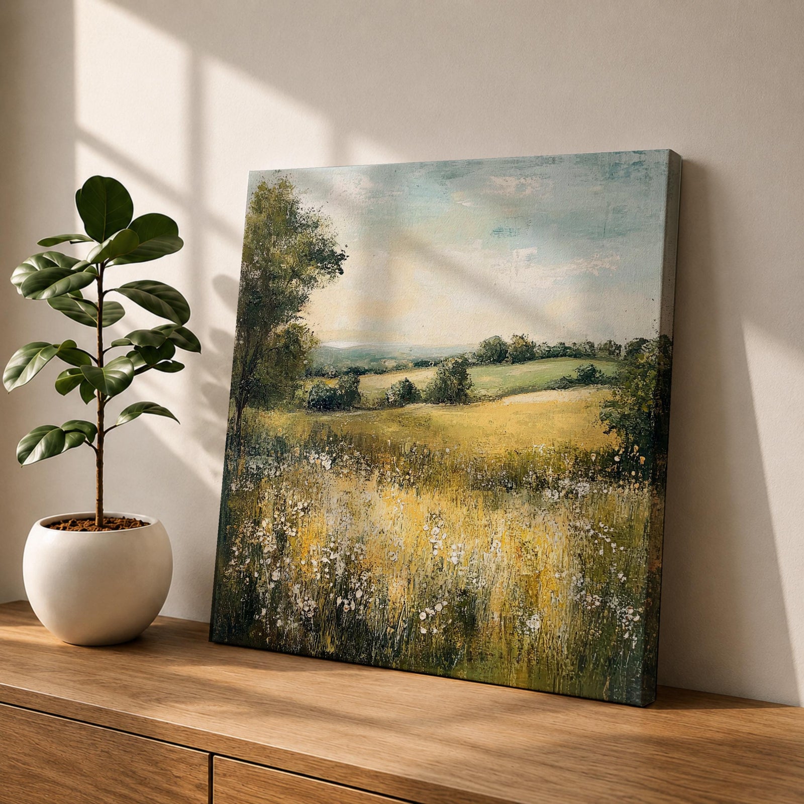 Countryside Landscape Wall Art Rustic Farm Framed Canvas Vintage Landscape Farmhouse Home Decor