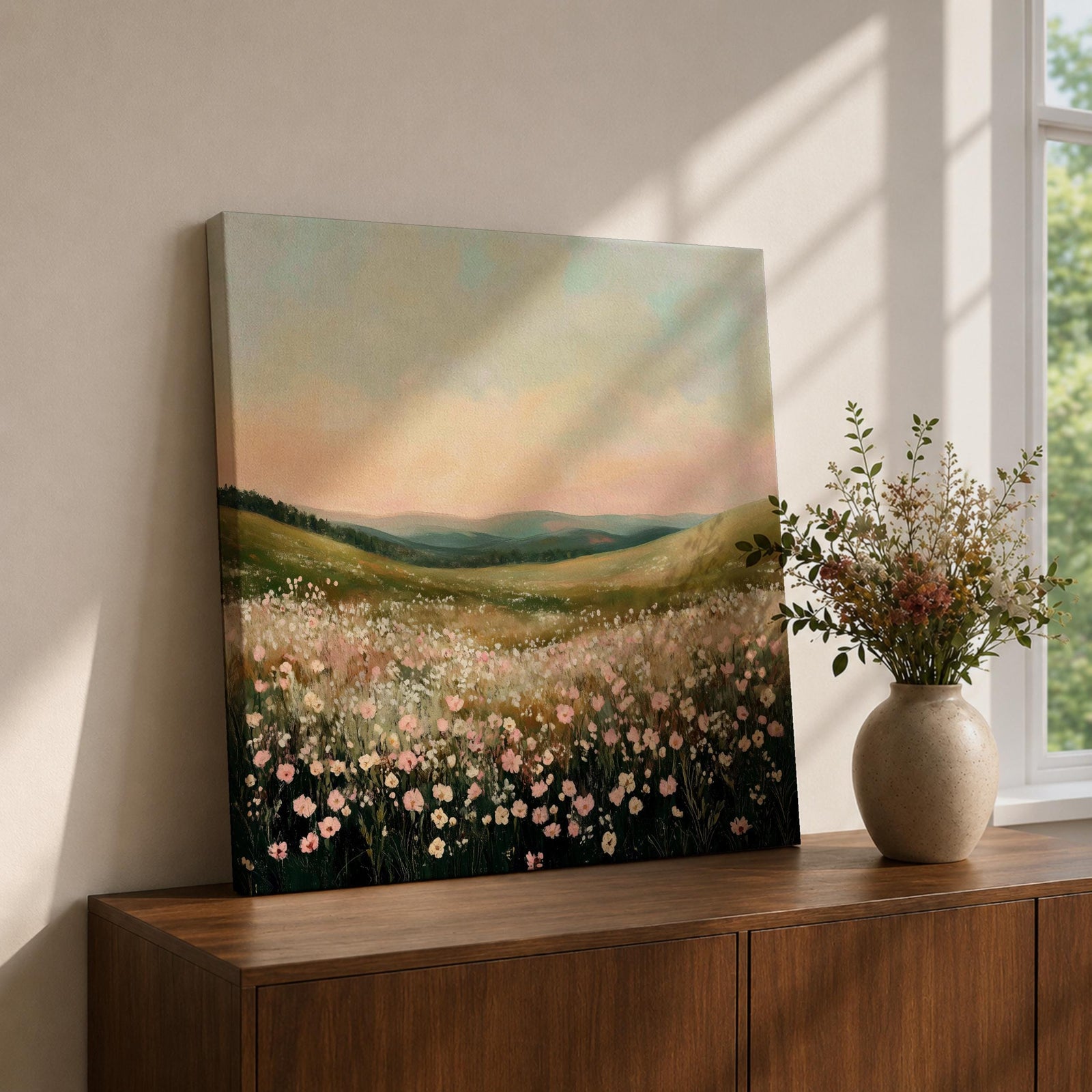 Wildflower Meadow Wall Art Flower Field Framed Canvas Cottagecore Country Vintage Landscape Home Decor