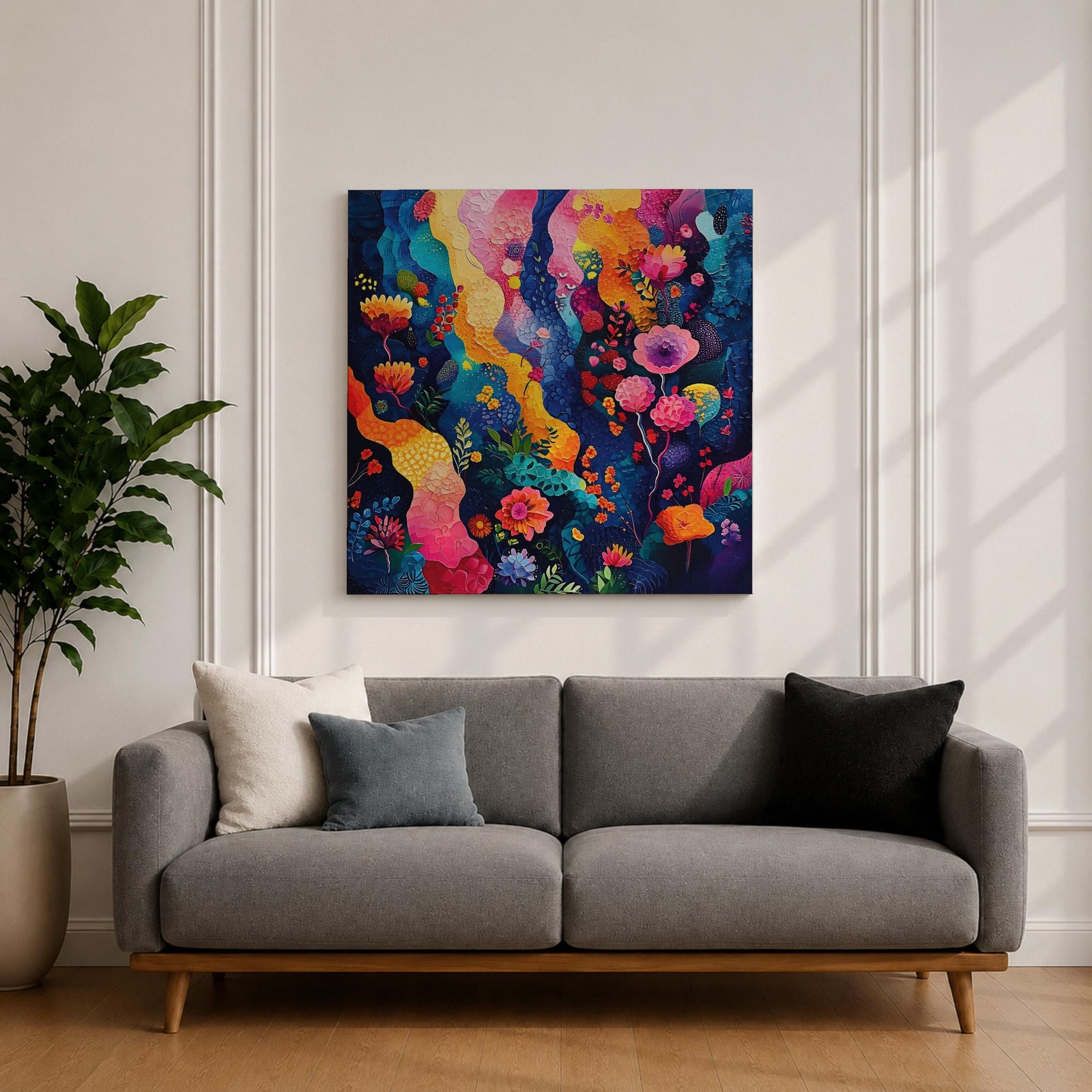 Abstract Garden Wall Art Botanical Flowers Framed Canvas Modern Nature Boho Home Decor