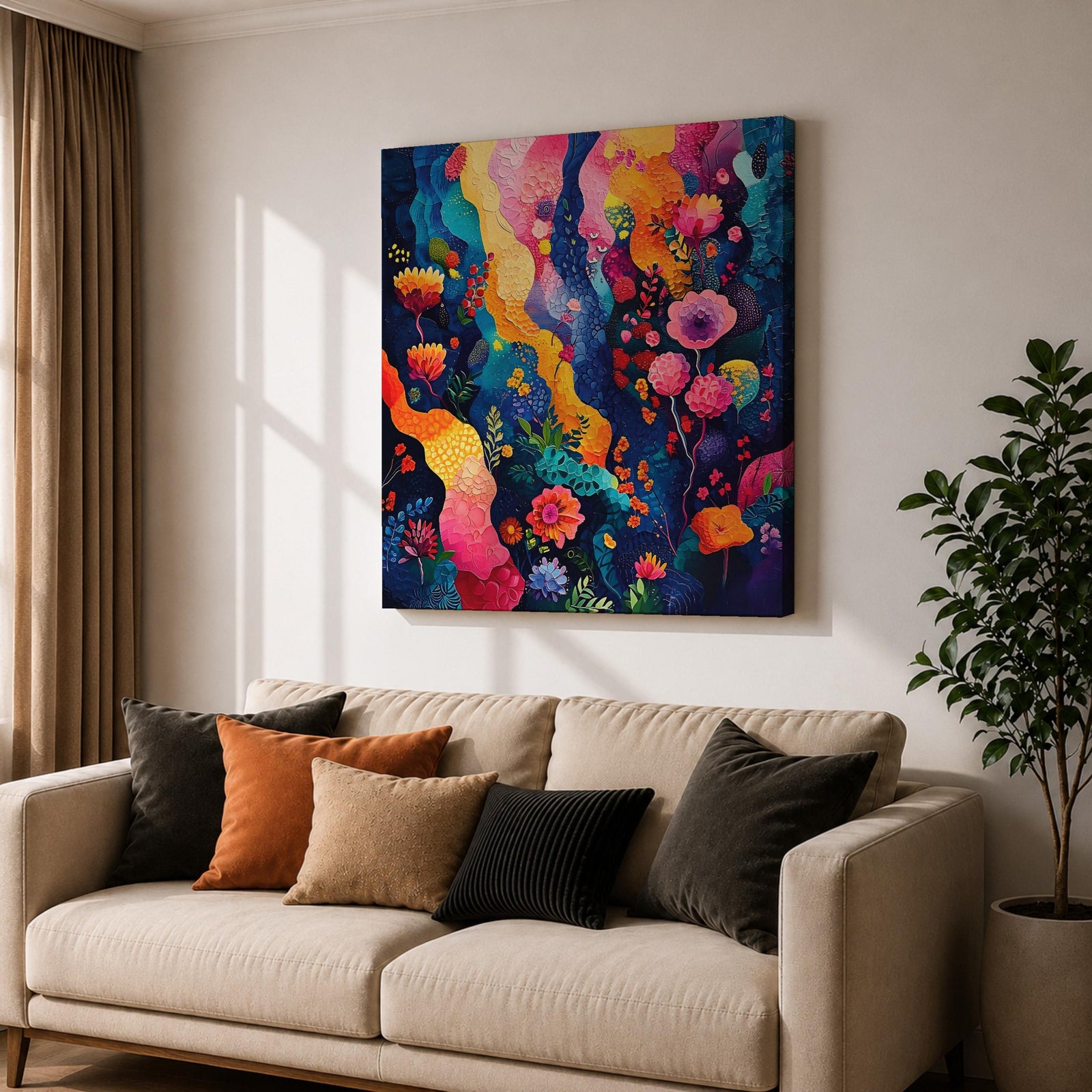 Abstract Garden Wall Art Botanical Flowers Framed Canvas Modern Nature Boho Home Decor