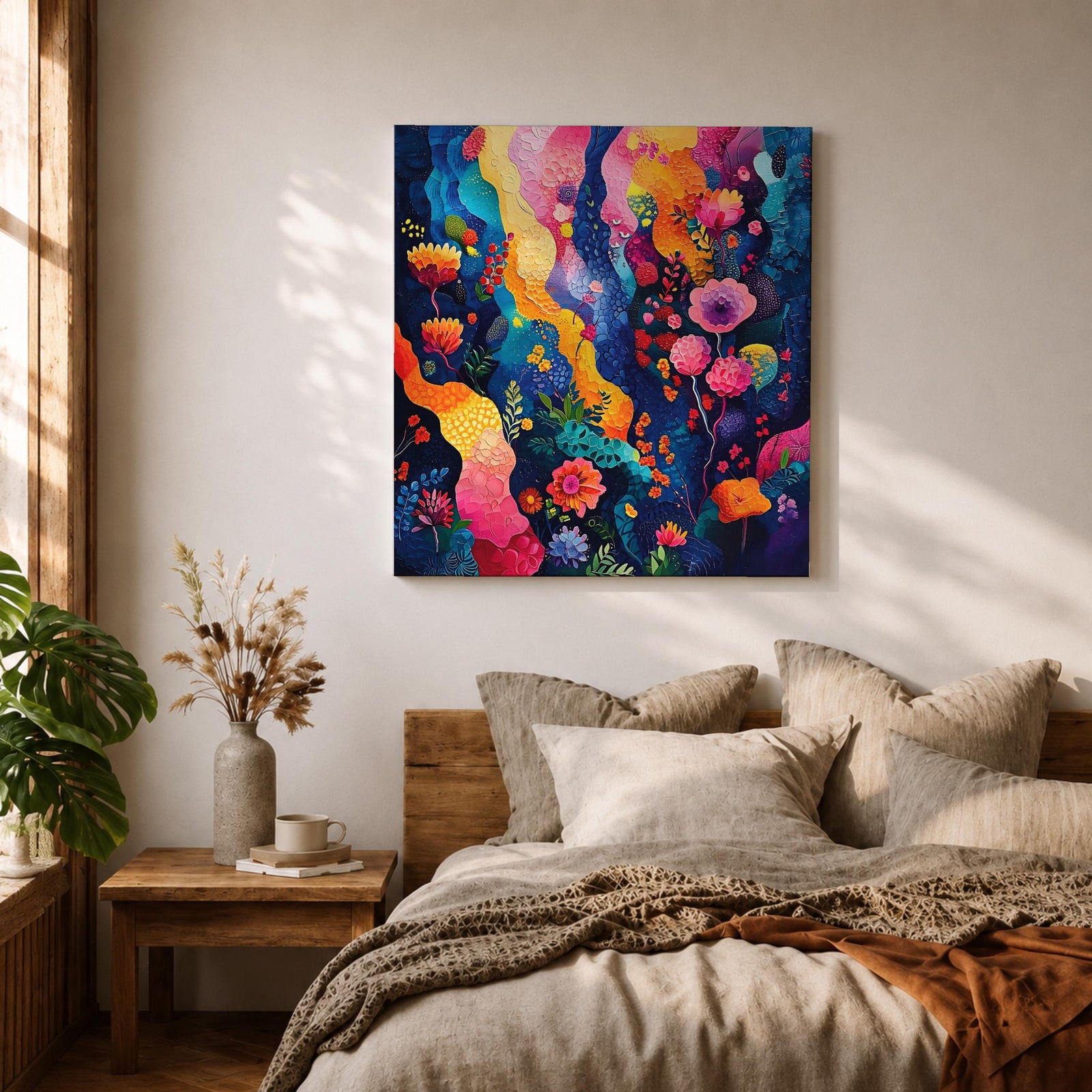 Abstract Garden Wall Art Botanical Flowers Framed Canvas Modern Nature Boho Home Decor