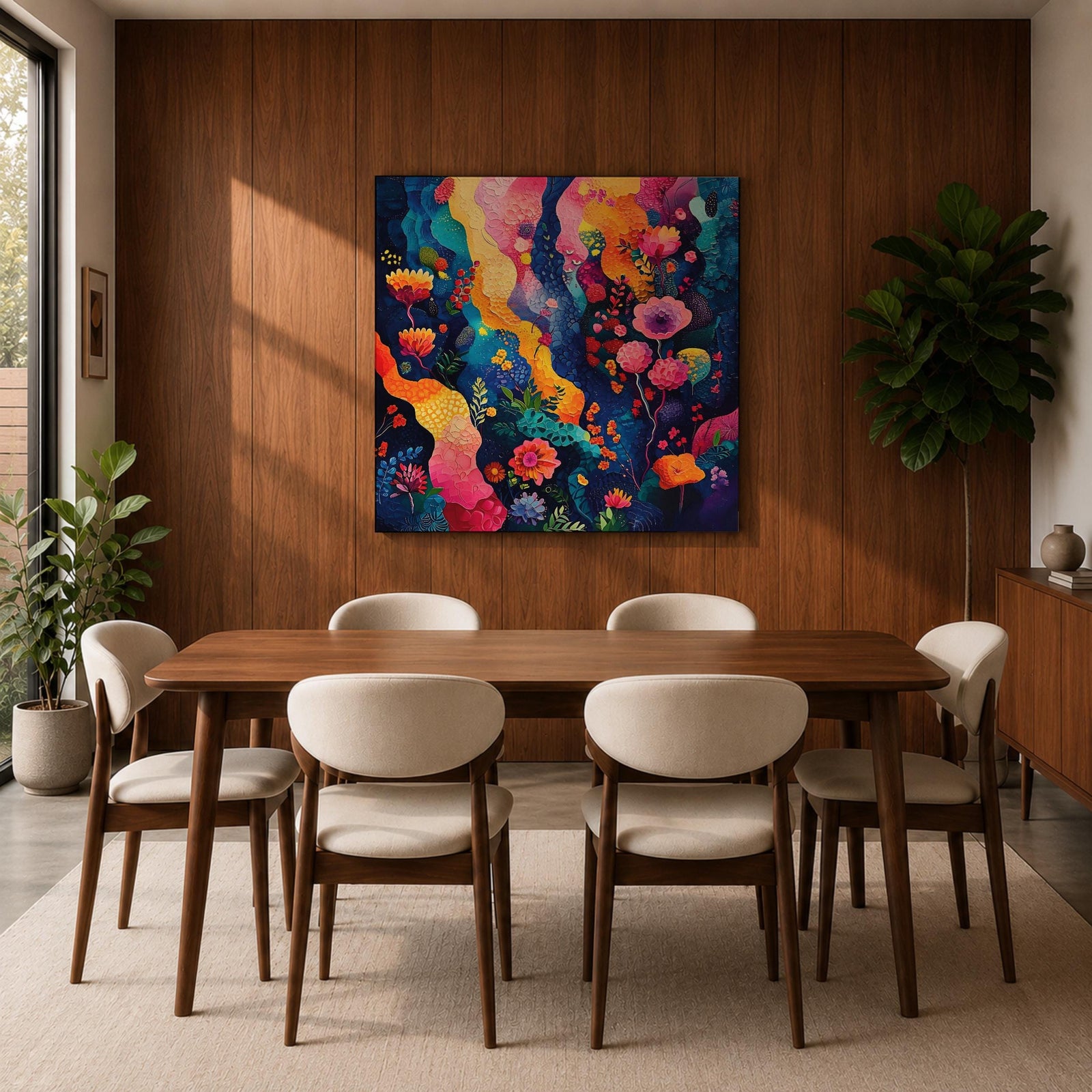 Abstract Garden Wall Art Botanical Flowers Framed Canvas Modern Nature Boho Home Decor