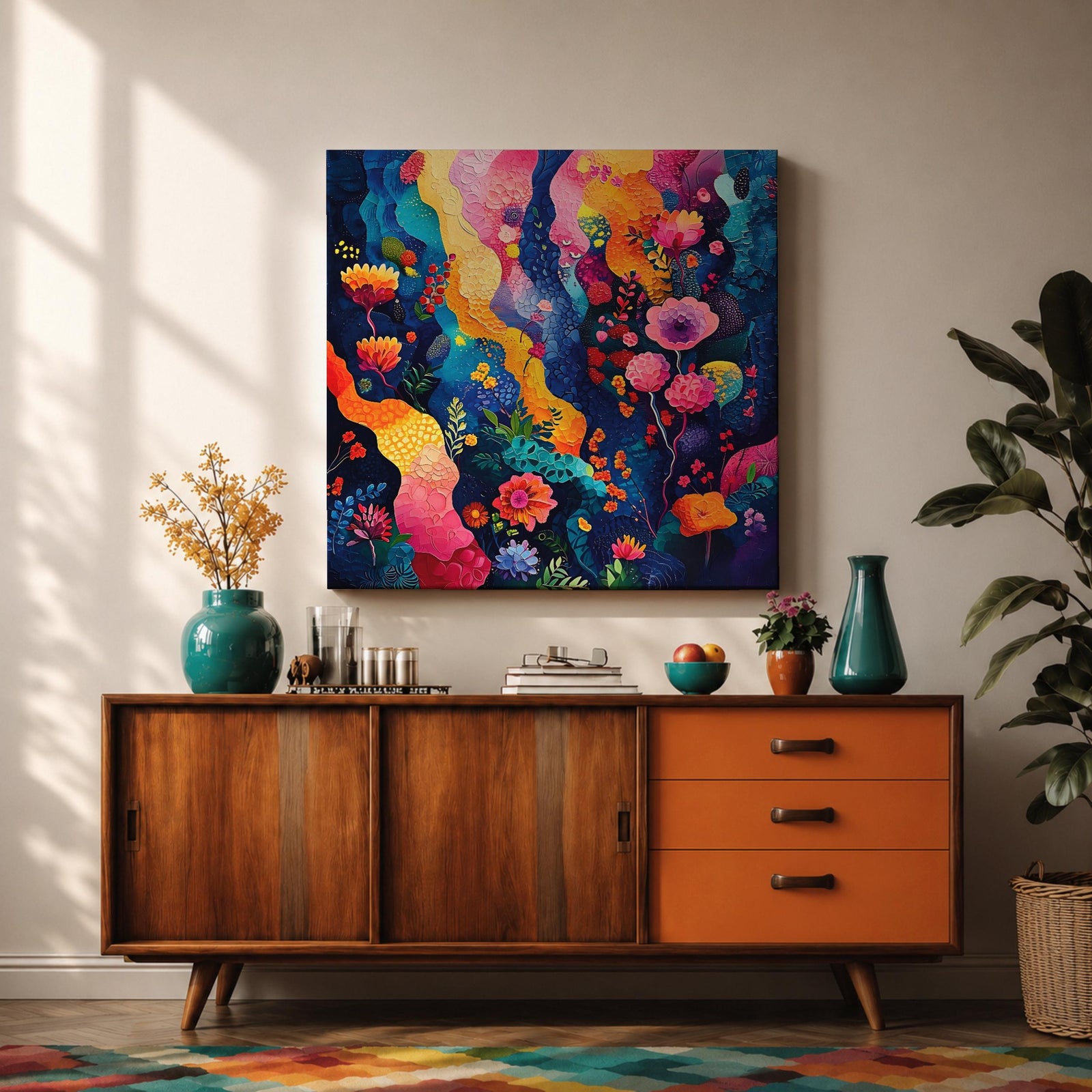 Abstract Garden Wall Art Botanical Flowers Framed Canvas Modern Nature Boho Home Decor
