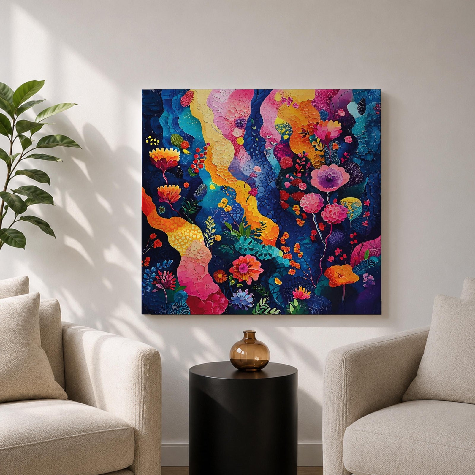 Abstract Garden Wall Art Botanical Flowers Framed Canvas Modern Nature Boho Home Decor