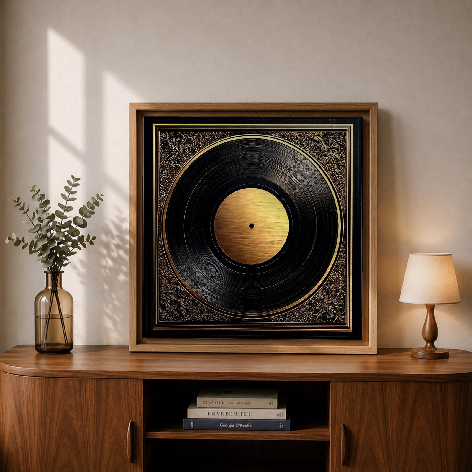 Vinyl Record Wall Art Audio Disc Framed Canvas Baroque Luxury Gift Music Home Decor