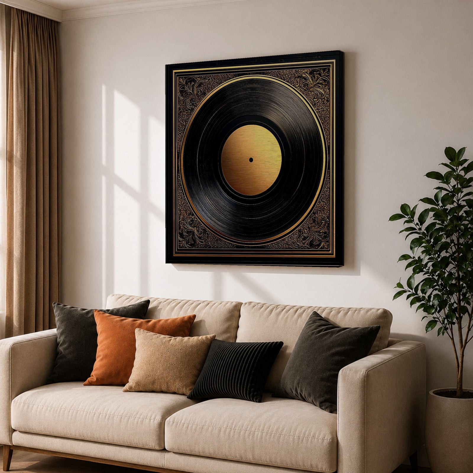 Vinyl Record Wall Art Audio Disc Framed Canvas Baroque Luxury Gift Music Home Decor