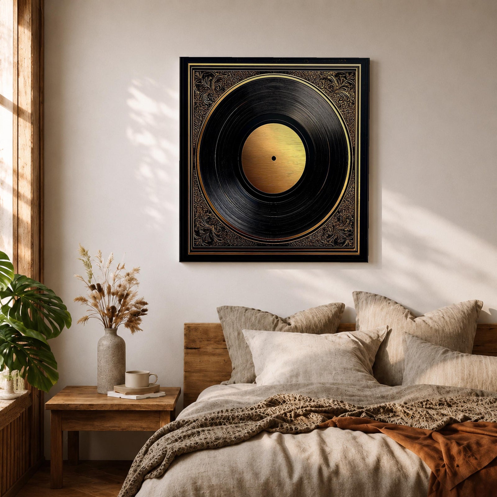 Vinyl Record Wall Art Audio Disc Framed Canvas Baroque Luxury Gift Music Home Decor