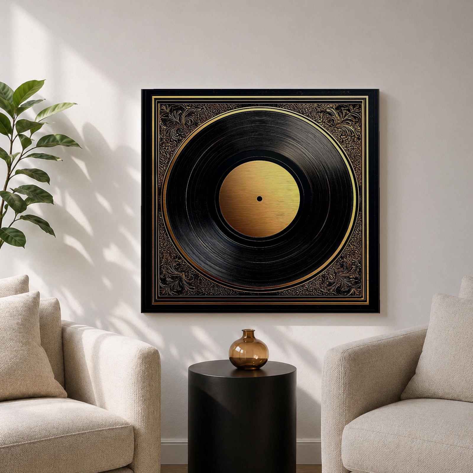 Vinyl Record Wall Art Audio Disc Framed Canvas Baroque Luxury Gift Music Home Decor