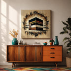 Golden Kaaba Wall Art Masjid Al Haram Framed Canvas Abstract Impasto Islamic Home Decor