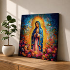Our Lady of Guadalupe Wall Art La Guadalupana Framed Canvas Floral Catholic Home Decor