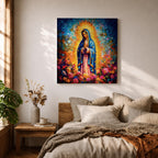 Our Lady of Guadalupe Wall Art La Guadalupana Framed Canvas Floral Catholic Home Decor