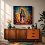 Our Lady of Guadalupe Wall Art La Guadalupana Framed Canvas Floral Catholic Home Decor