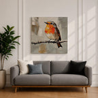 Robin Wall Art Redbreast Bird Framed Canvas Songbird Impasto Animal Nature Home Decor