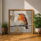 Robin Wall Art Redbreast Bird Framed Canvas Songbird Impasto Animal Nature Home Decor