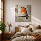 Robin Wall Art Redbreast Bird Framed Canvas Songbird Impasto Animal Nature Home Decor