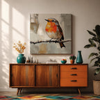 Robin Wall Art Redbreast Bird Framed Canvas Songbird Impasto Animal Nature Home Decor