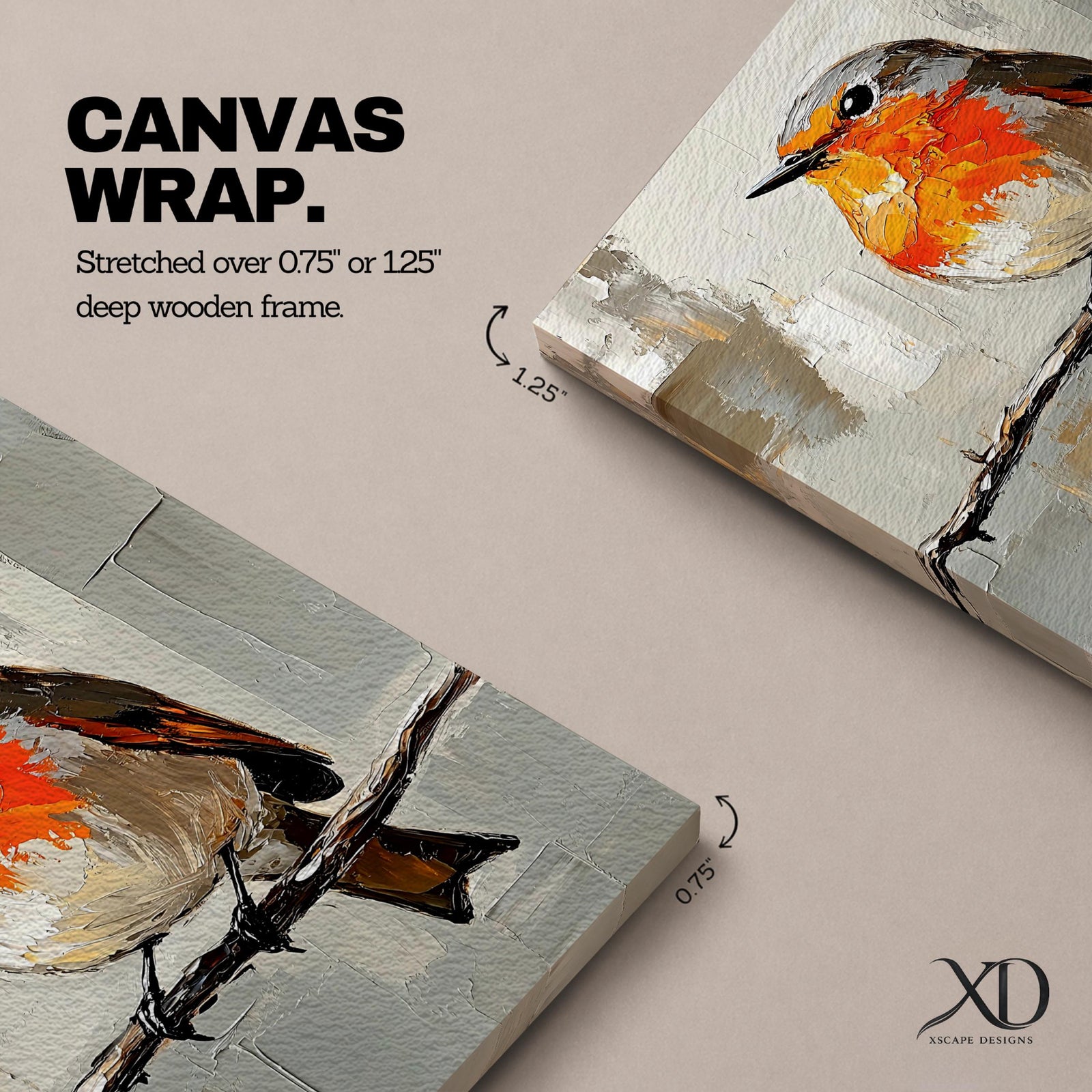 Robin Wall Art Redbreast Bird Framed Canvas Songbird Impasto Animal Nature Home Decor