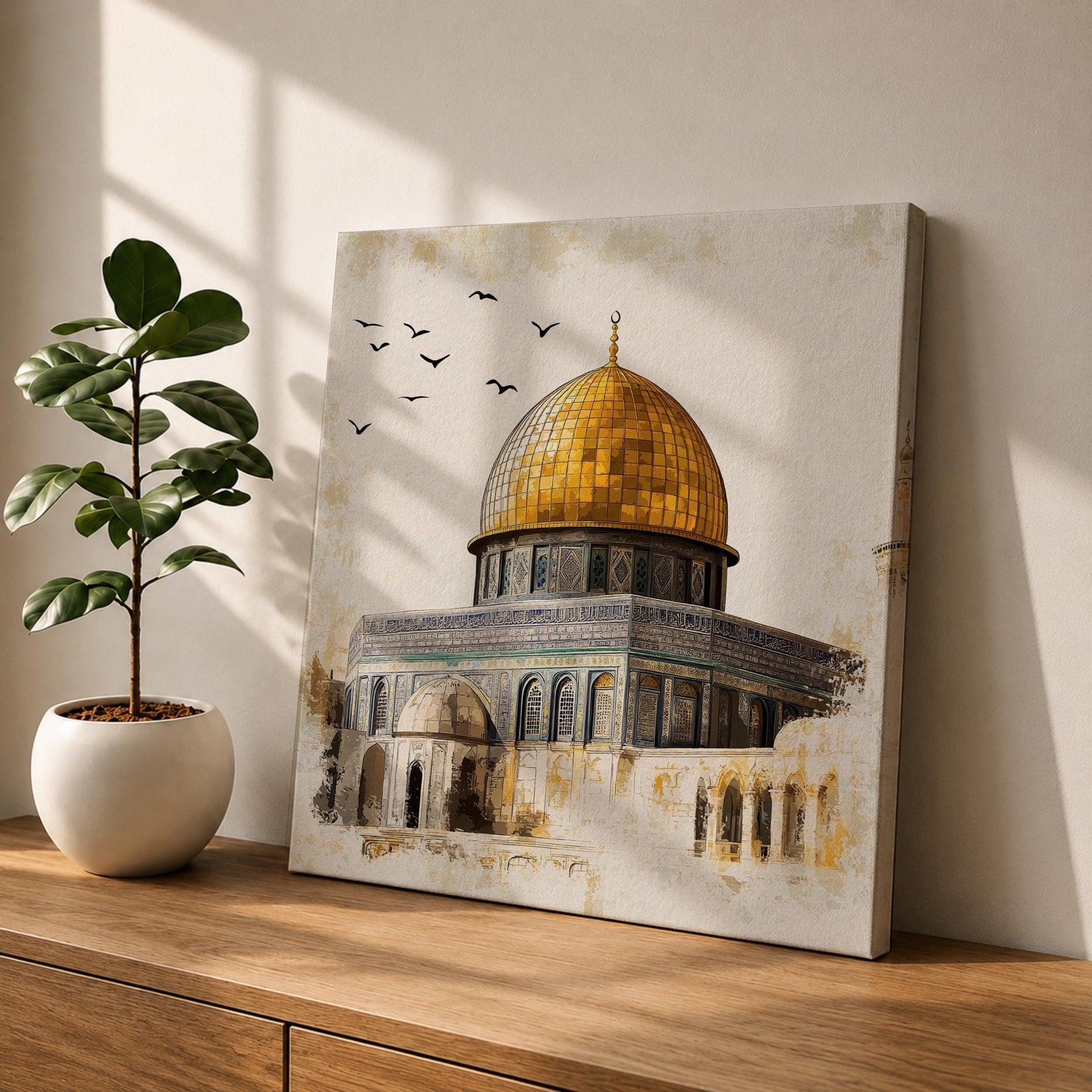Golden Dome of the Rock Wall Art Qubbat As Sakhrah Framed Canvas Muslim Decor