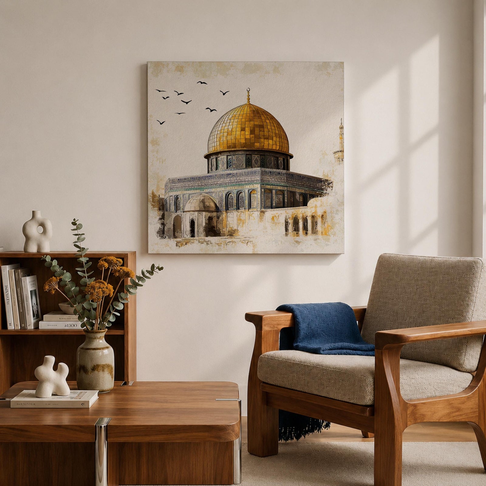 Golden Dome of the Rock Wall Art Qubbat As Sakhrah Framed Canvas Muslim Decor