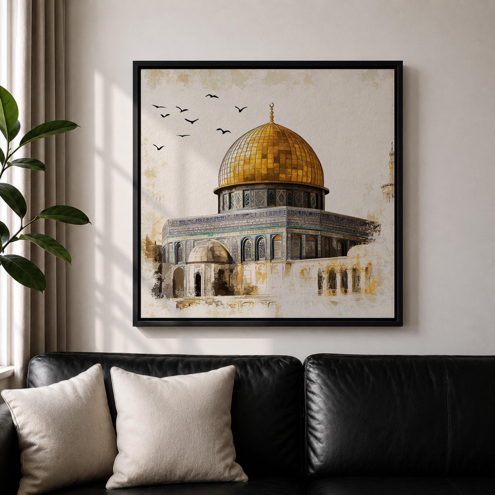 Golden Dome of the Rock Wall Art Qubbat As Sakhrah Framed Canvas Muslim Decor