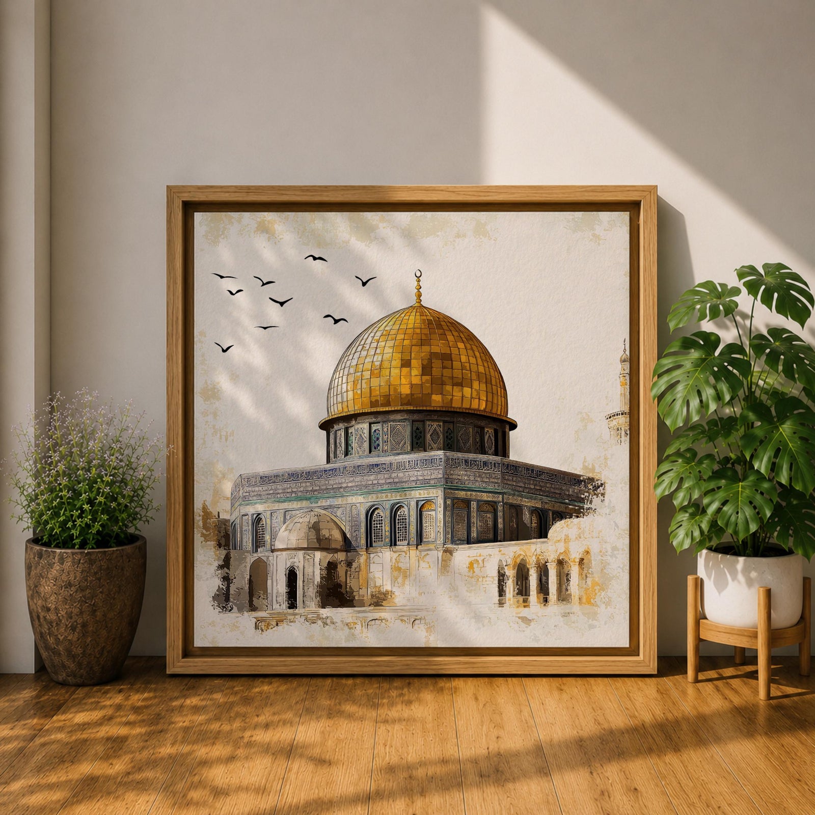 Golden Dome of the Rock Wall Art Qubbat As Sakhrah Framed Canvas Muslim Decor