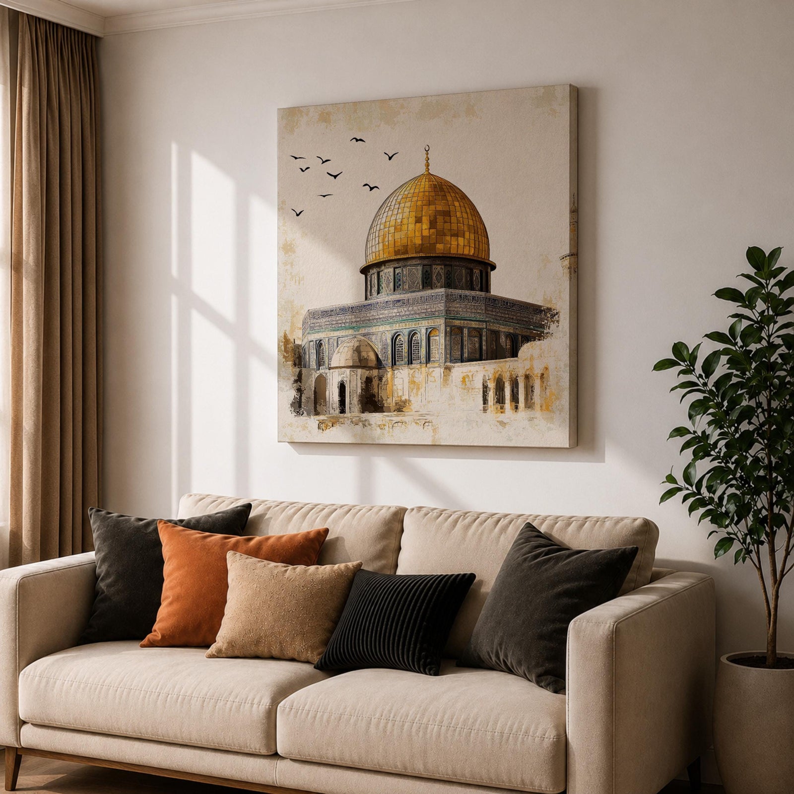 Golden Dome of the Rock Wall Art Qubbat As Sakhrah Framed Canvas Muslim Decor