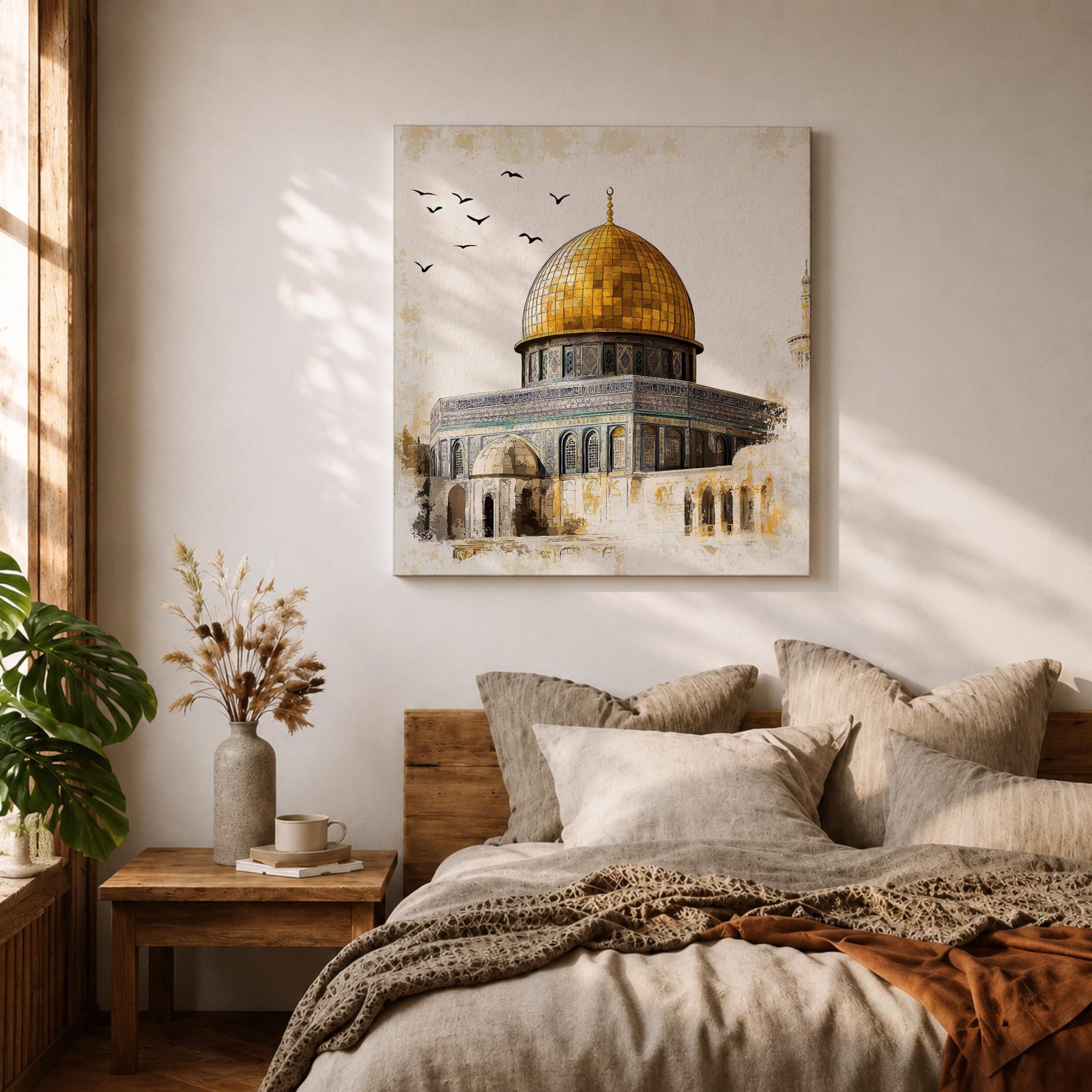 Golden Dome of the Rock Wall Art Qubbat As Sakhrah Framed Canvas Muslim Decor