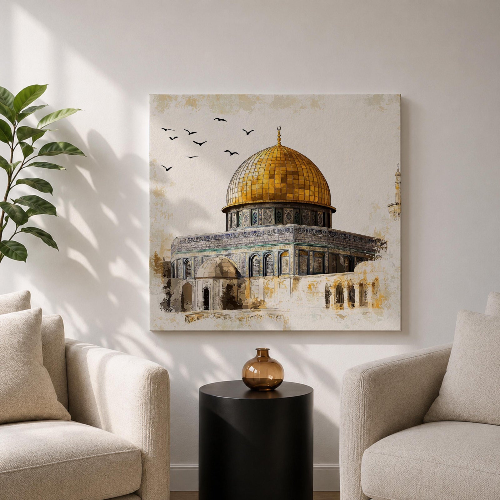 Golden Dome of the Rock Wall Art Qubbat As Sakhrah Framed Canvas Muslim Decor