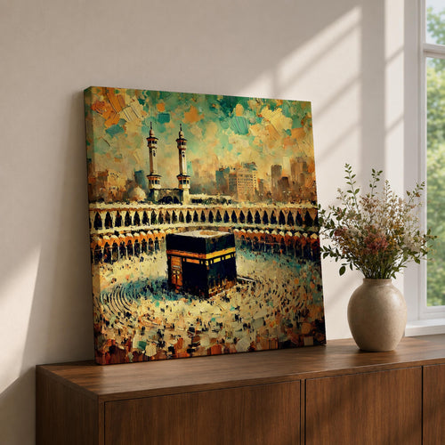Abstract Kaaba Wall Art Mecca Mosque Framed Canvas Mecca Religious Islamic Home Decor