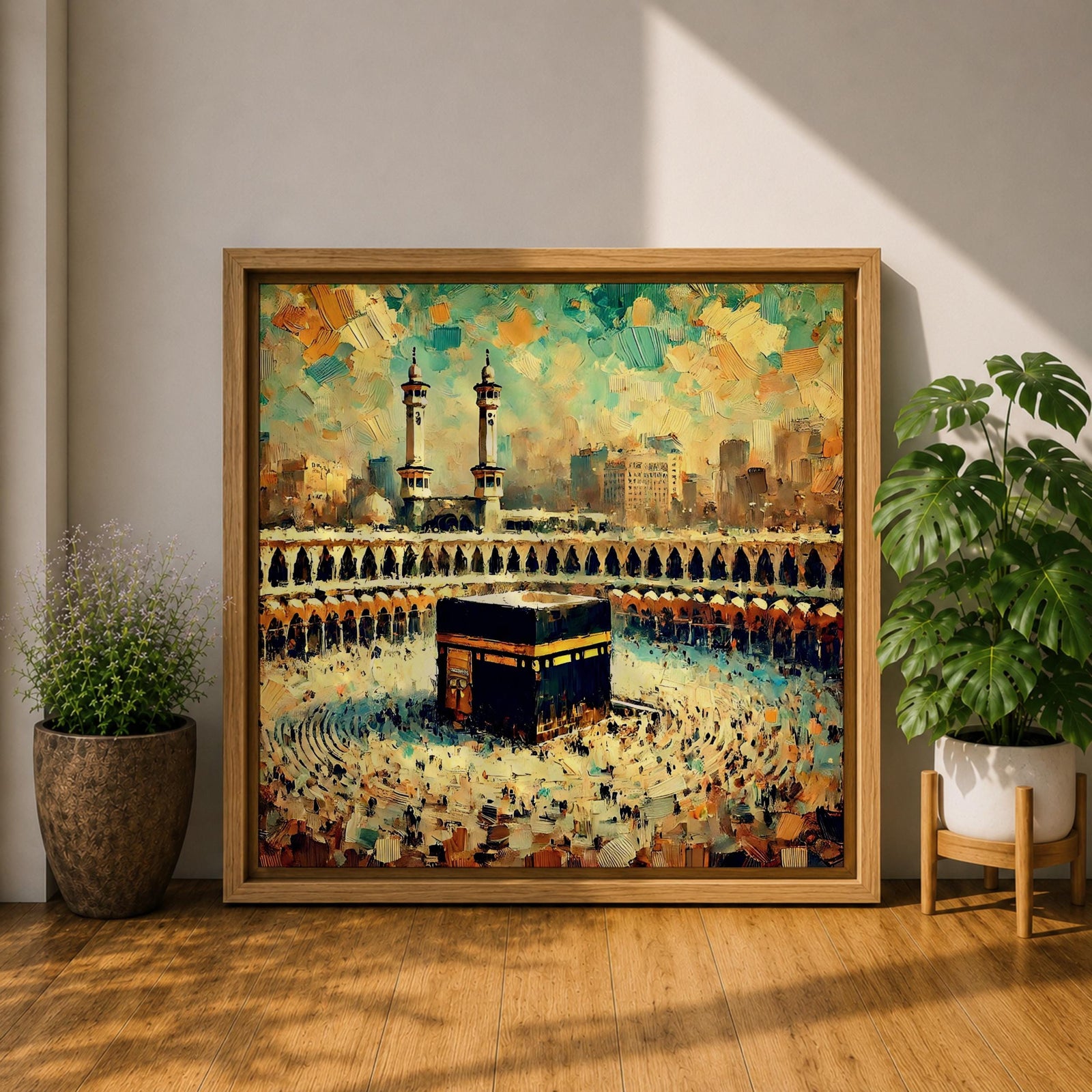 Abstract Kaaba Wall Art Mecca Mosque Framed Canvas Mecca Religious Islamic Home Decor
