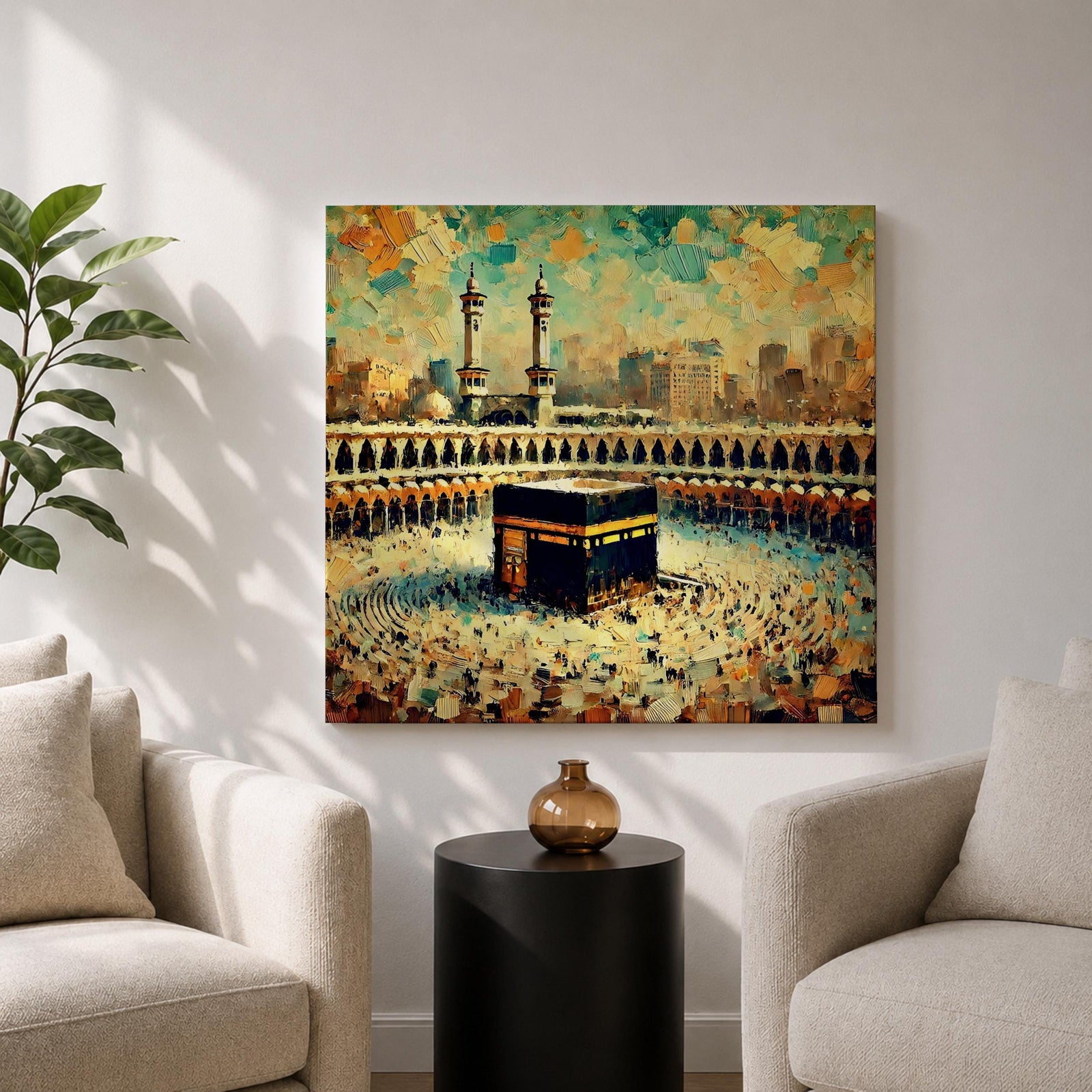 Abstract Kaaba Wall Art Mecca Mosque Framed Canvas Mecca Religious Islamic Home Decor