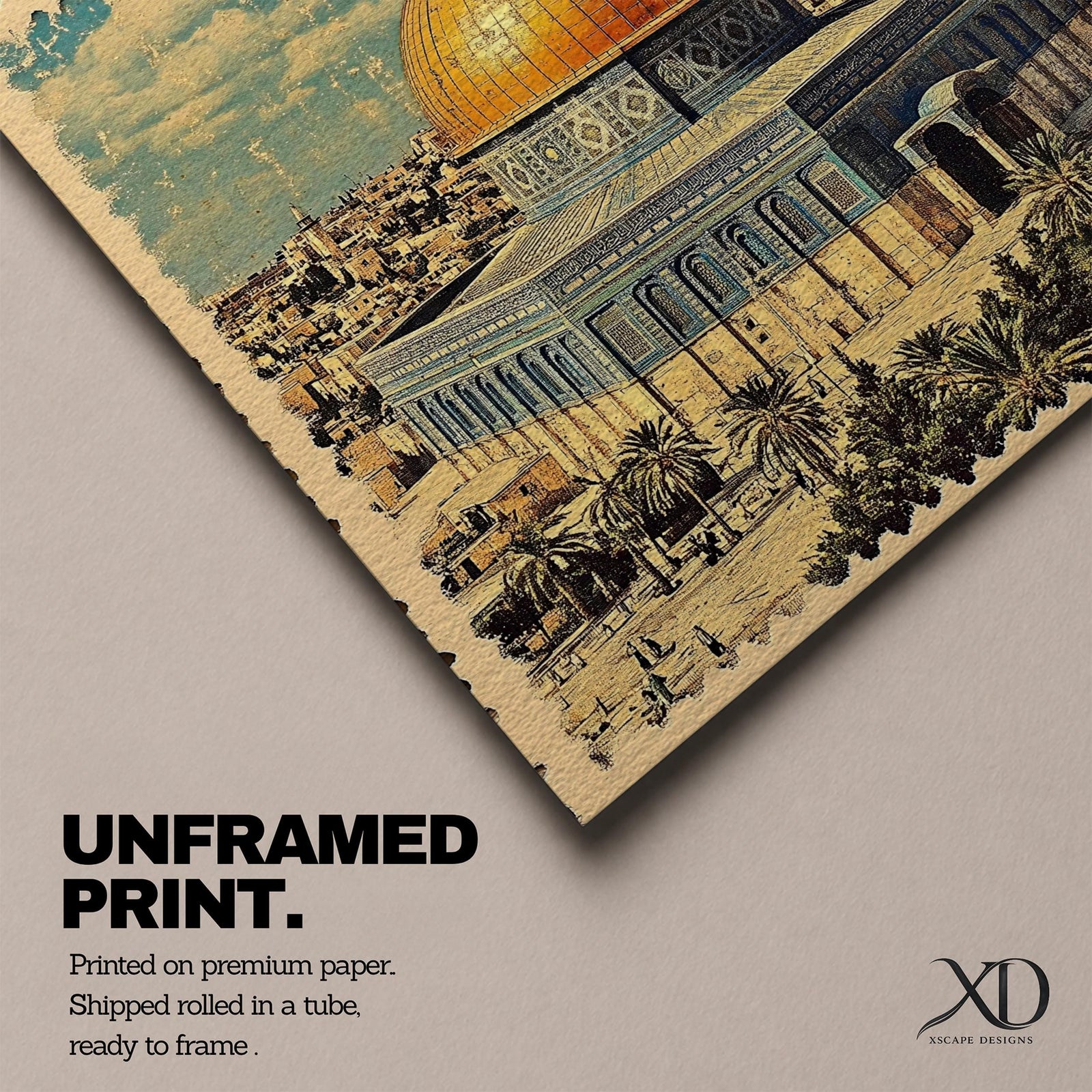 Vintage Dome of the Rock Wall Art Al Aqsa Framed Canvas Jerusalem Islamic Decor