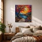 Moonlit Tree Wall Art Sunset Landscape Framed Canvas Lake Landscape Impasto Home Decor