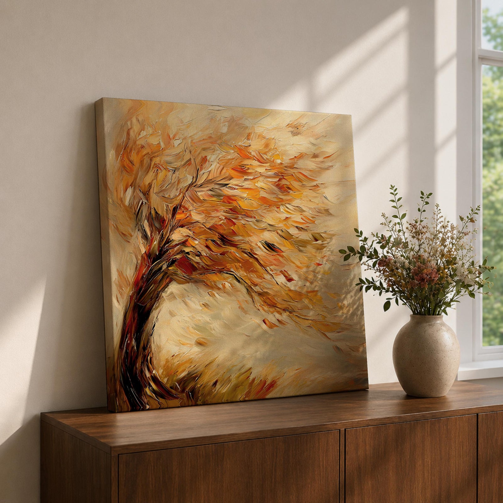 Autumn Tree Wall Art Fall Oak Framed Canvas Rustic Cottagecore Vintage Nature Home Decor