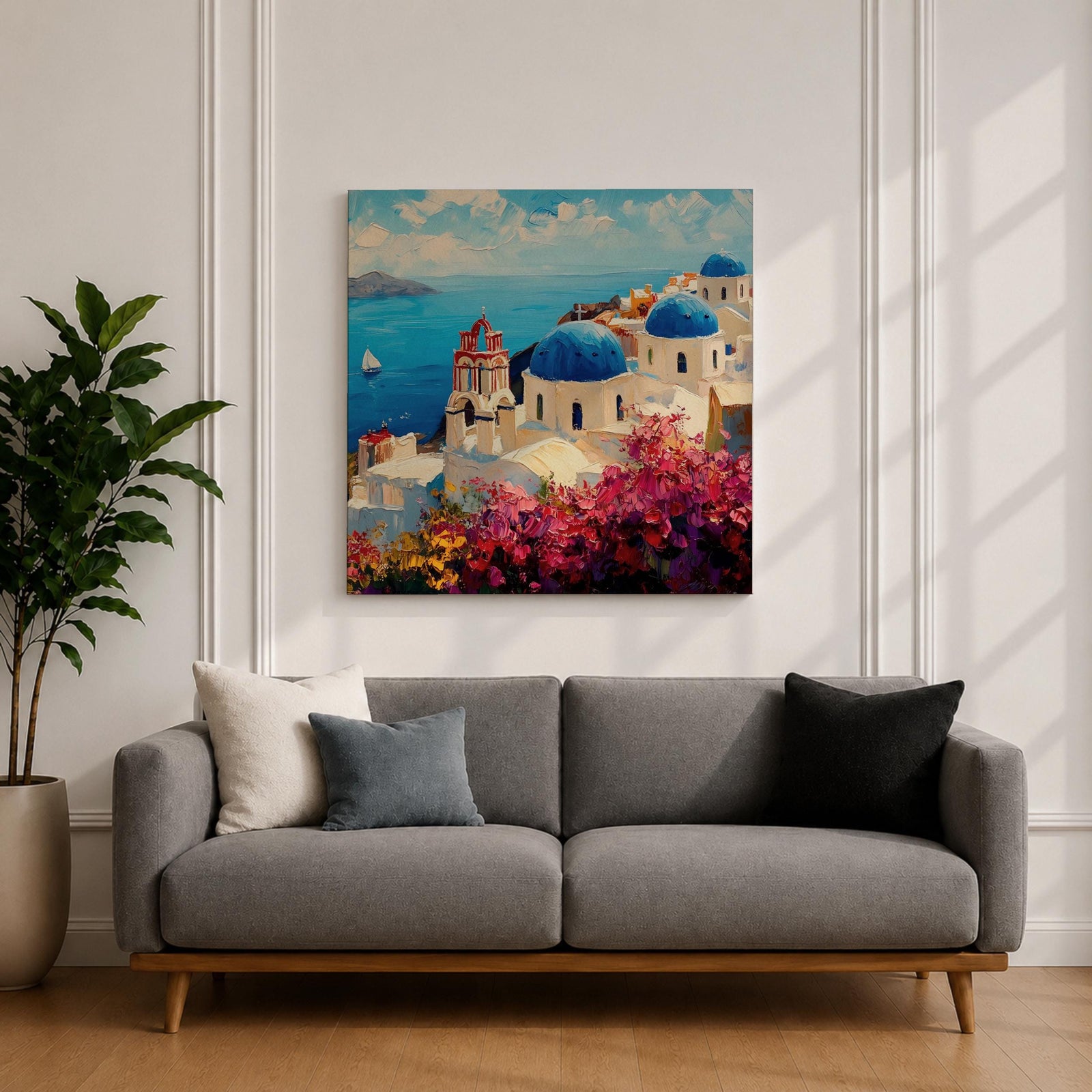 Santorini Greece Wall Art Greek Island Framed Canvas Mediterranean Coastal Landscape Living Room Decor
