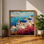 Santorini Greece Wall Art Greek Island Framed Canvas Mediterranean Coastal Landscape Living Room Decor