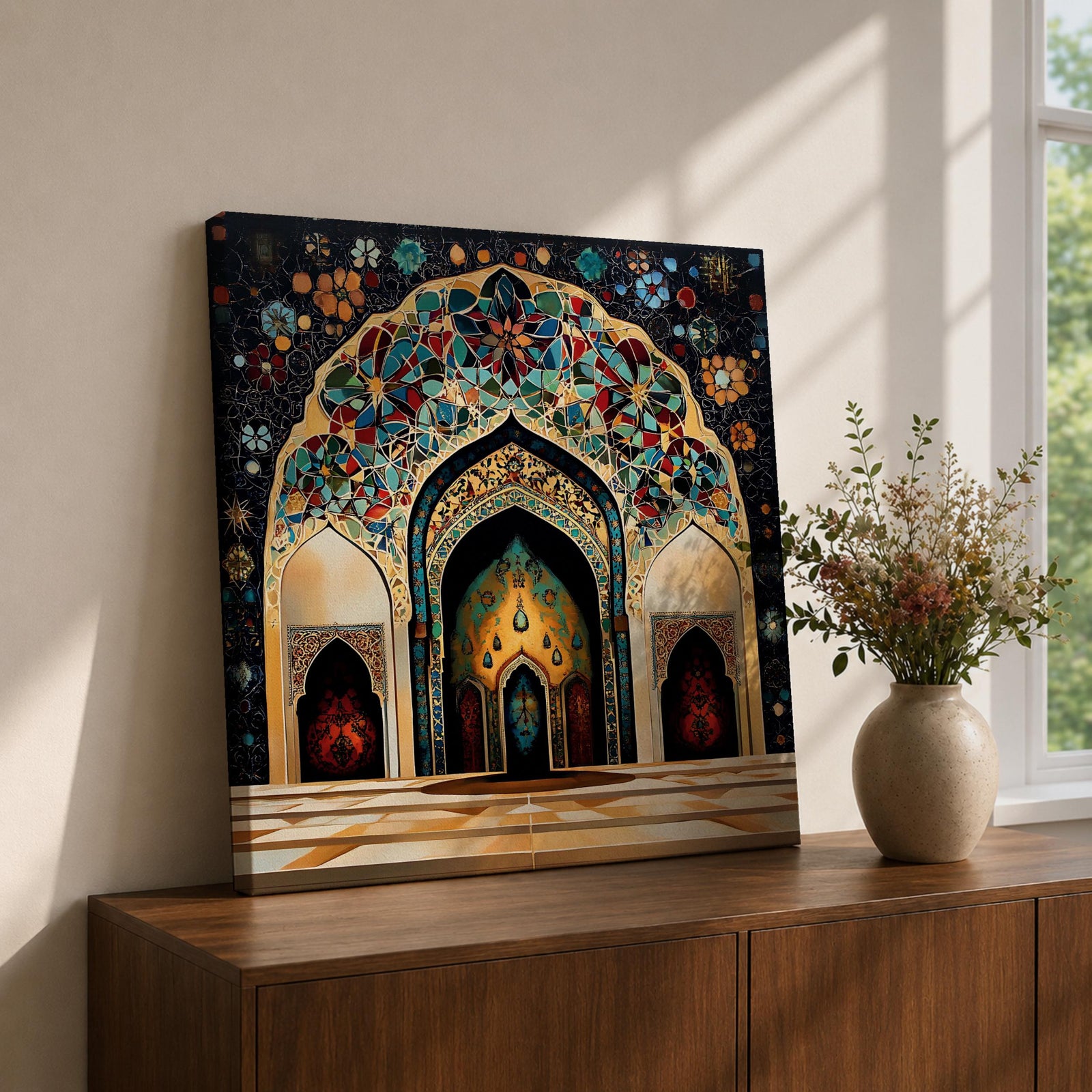 Islamic Archway Wall Art Mosque Arch Framed Canvas Middle Eastern Mosaic Islamic Home Decor