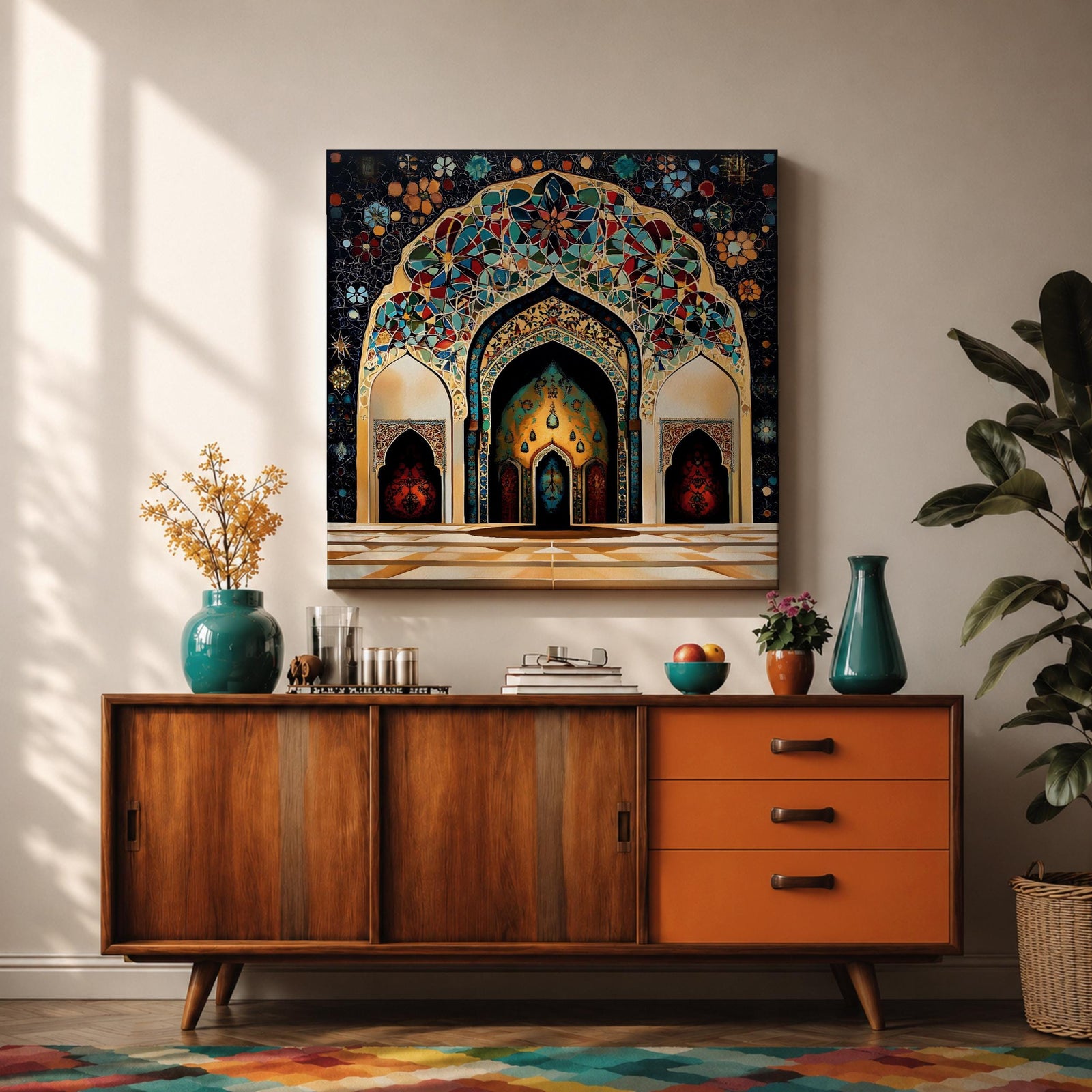 Islamic Archway Wall Art Mosque Arch Framed Canvas Middle Eastern Mosaic Islamic Home Decor