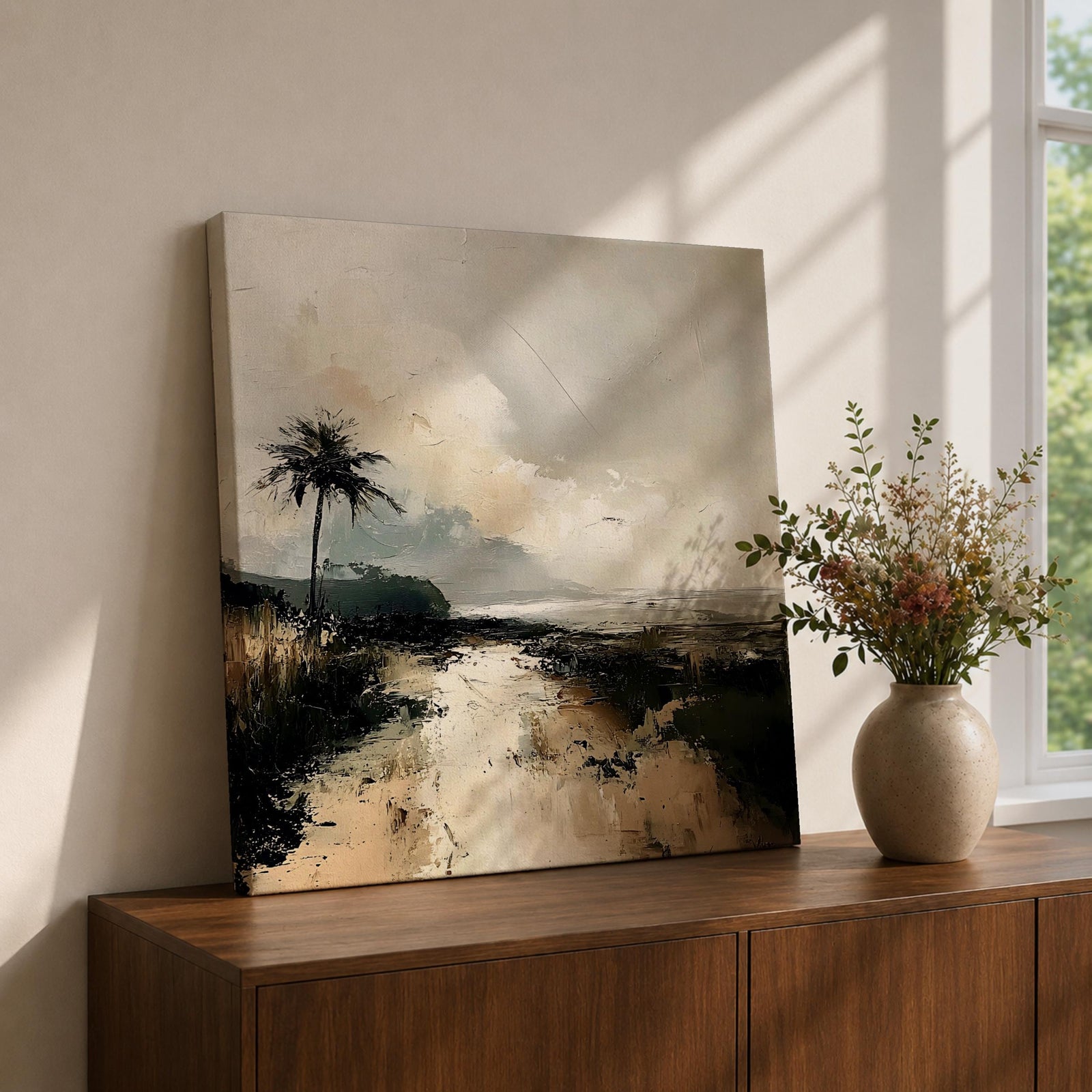 Tropical Landscape Wall Art Beach Scene Framed Canvas Coastal Vintage Scenery Beach Home Decor
