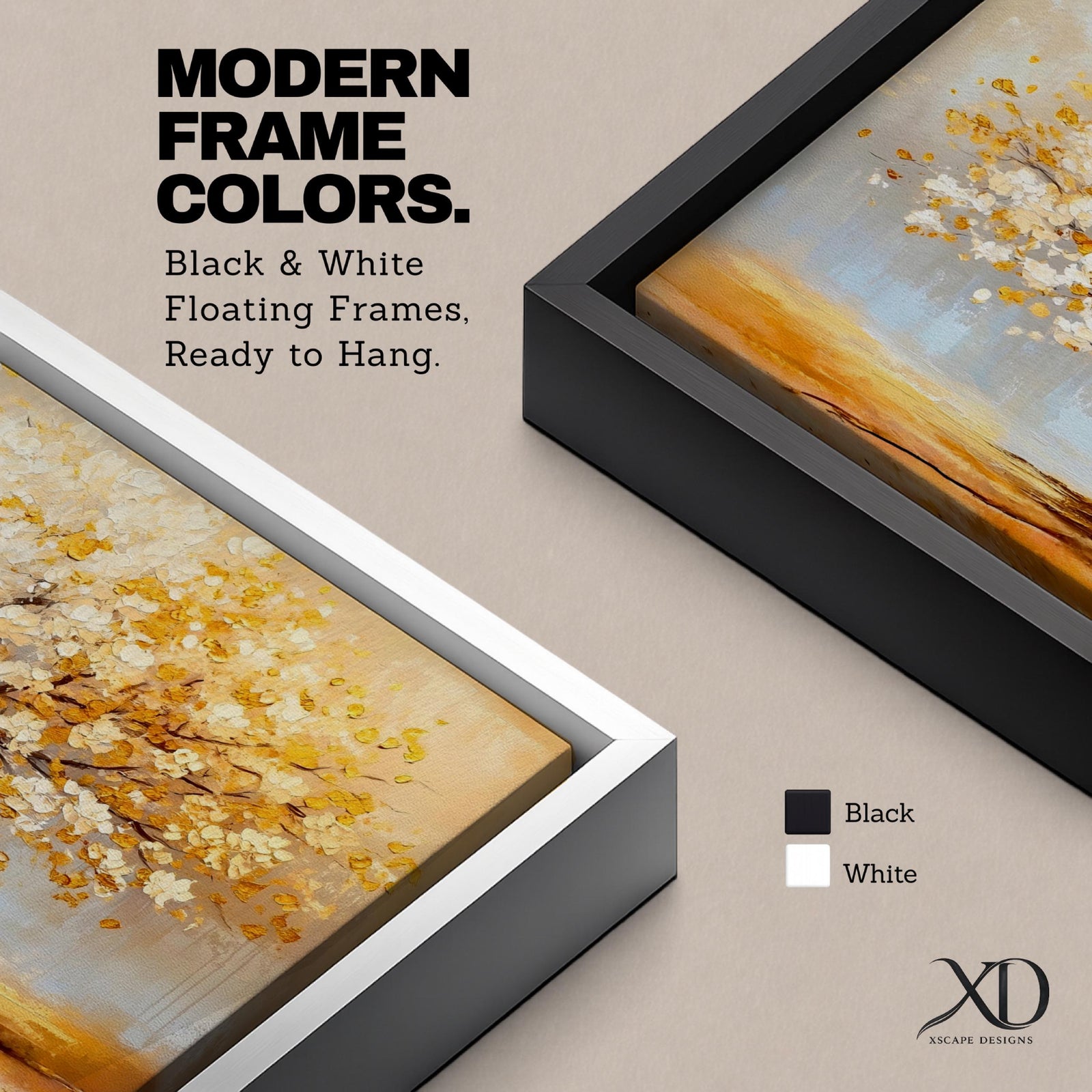 A panoramic painting of a golden tree with blooming leaves in soft white and gold tones, set against a dreamy abstract background with warm light and textured brushstrokes.