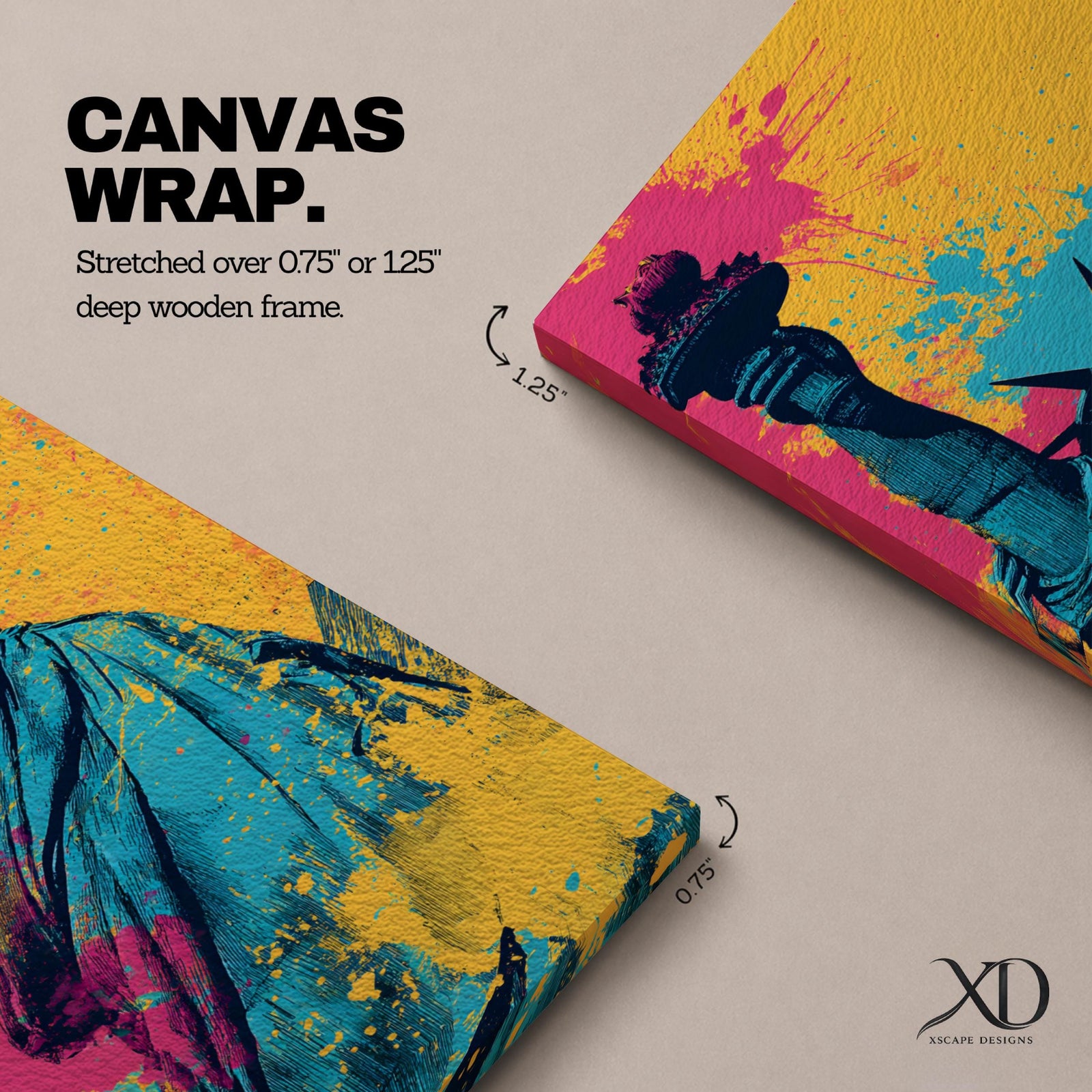 A tall narrow artwork of the Statue of Liberty shown from a low angle with the torch raised, rendered in bold pop art style with vibrant teal tones contrasted by bright pink and yellow paint splashes, featuring dynamic splatter textures and graphic shading in a modern abstract urban composition.