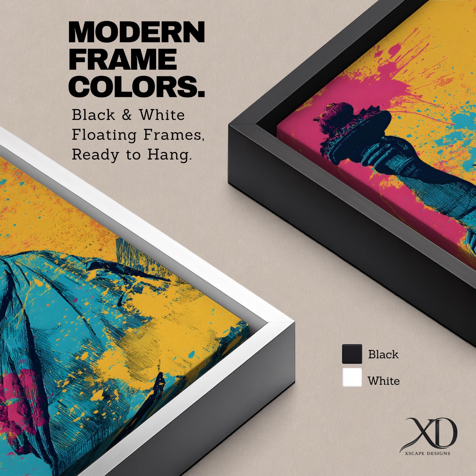 A tall narrow artwork of the Statue of Liberty shown from a low angle with the torch raised, rendered in bold pop art style with vibrant teal tones contrasted by bright pink and yellow paint splashes, featuring dynamic splatter textures and graphic shading in a modern abstract urban composition.