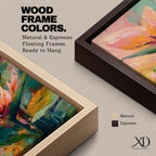 A tall vertical painting features bird of paradise flowers with elongated pointed petals in soft pink, peach, and coral tones, accented by bold green leaves and expressive layered brushstrokes, set against a blended background of pastel teal, warm yellow, and soft pink, creating a modern botanical composition with fluid movement and painterly texture.